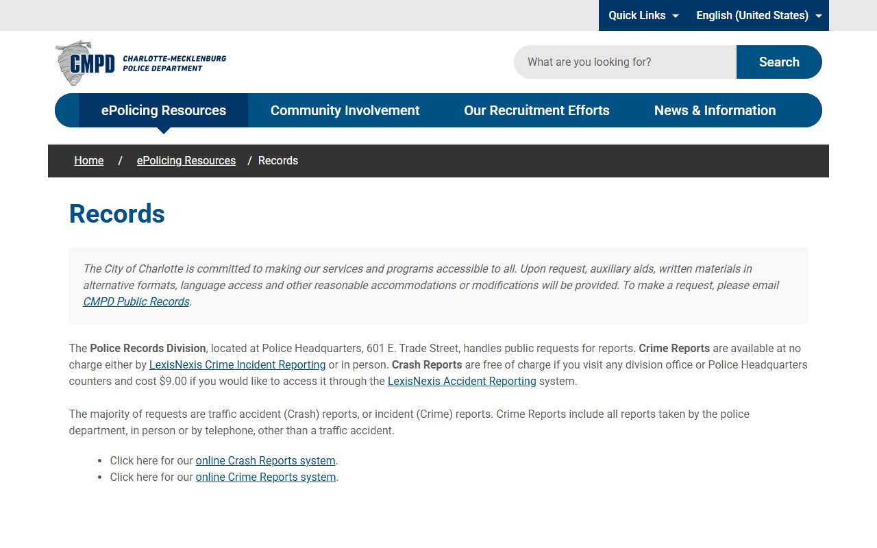 Charlotte sex offender records from Charlotte-Mecklenburg Police Department Records Division