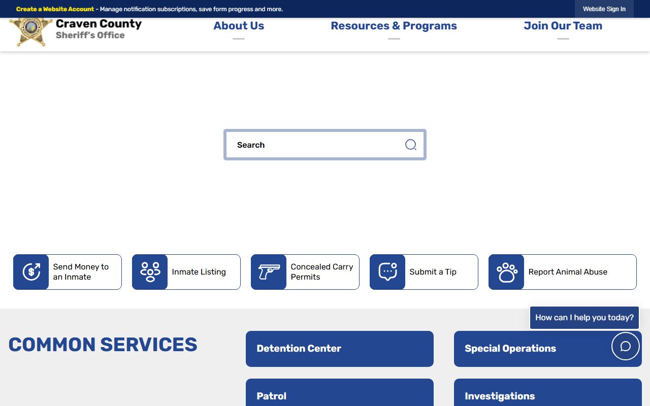 Craven County Sheriff website for sex offender registration in New Bern