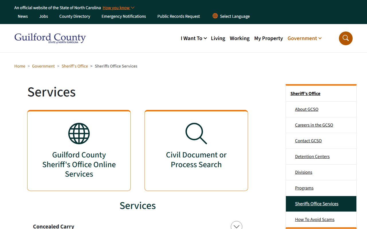 Guilford County Sheriff sex offender registry services page