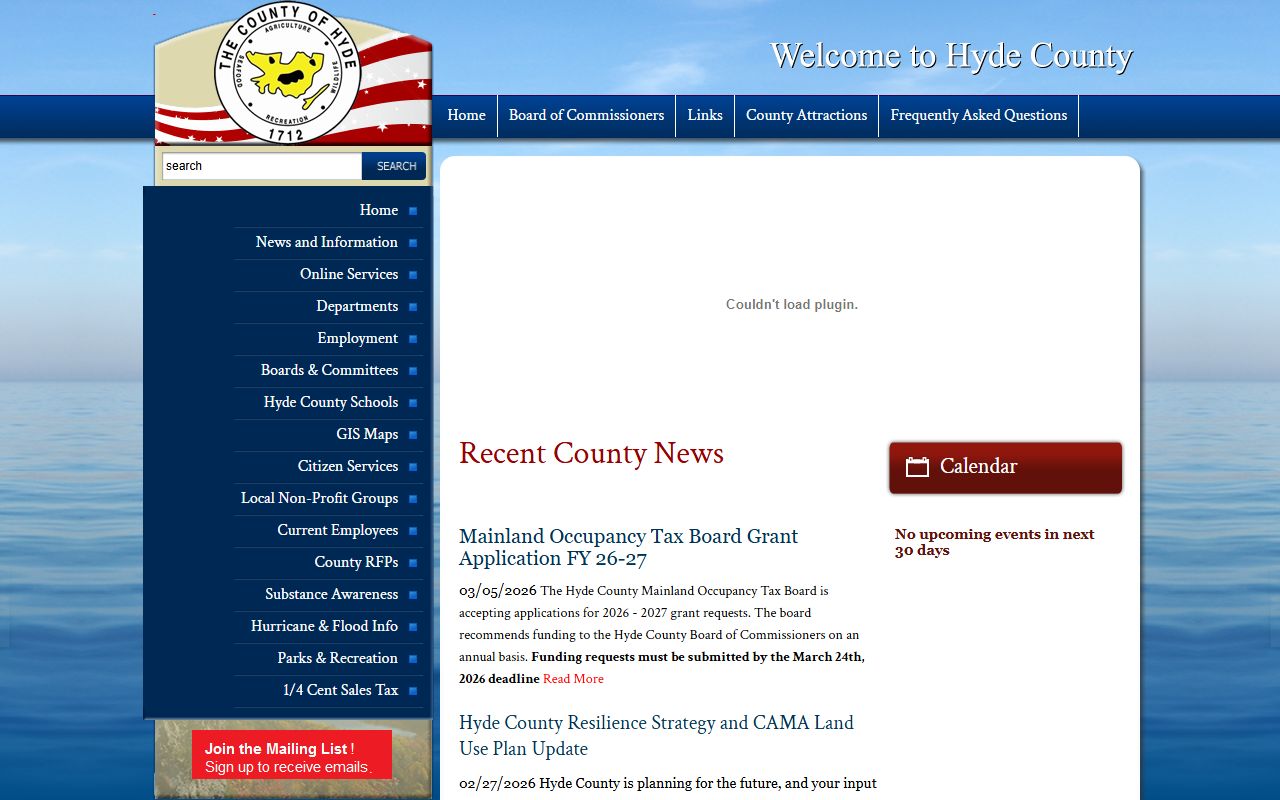 Hyde County government website with sex offender registry resources