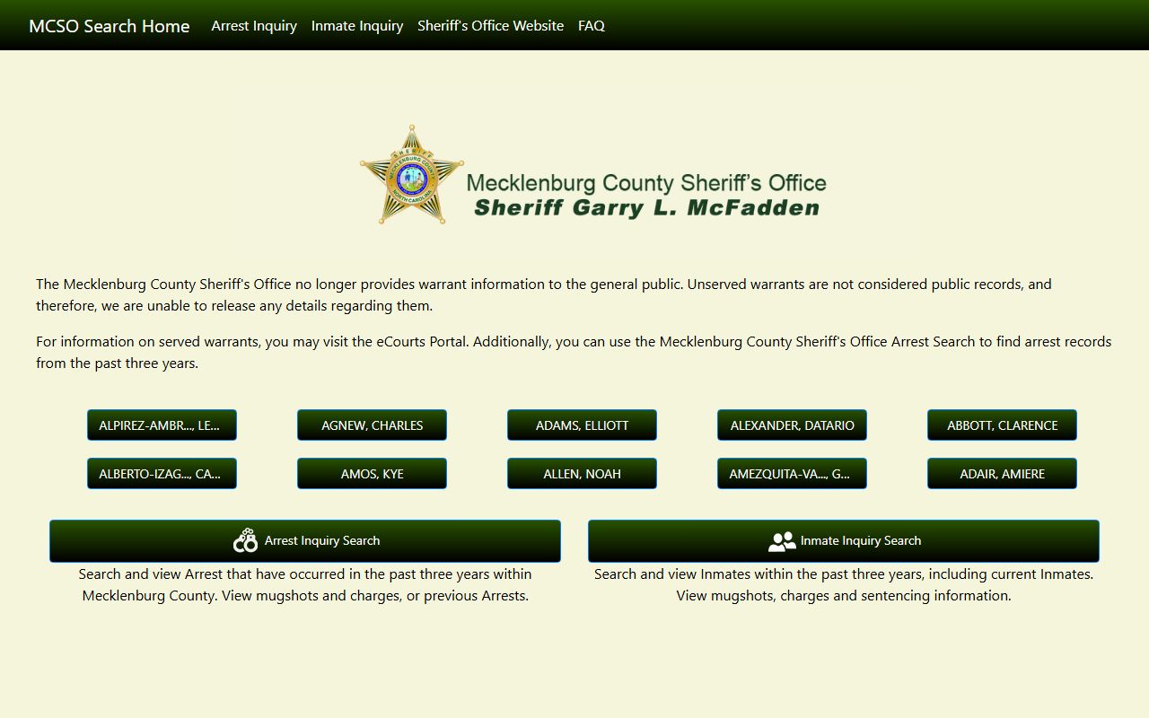 Mecklenburg County Sheriff criminal records and sex offender registry