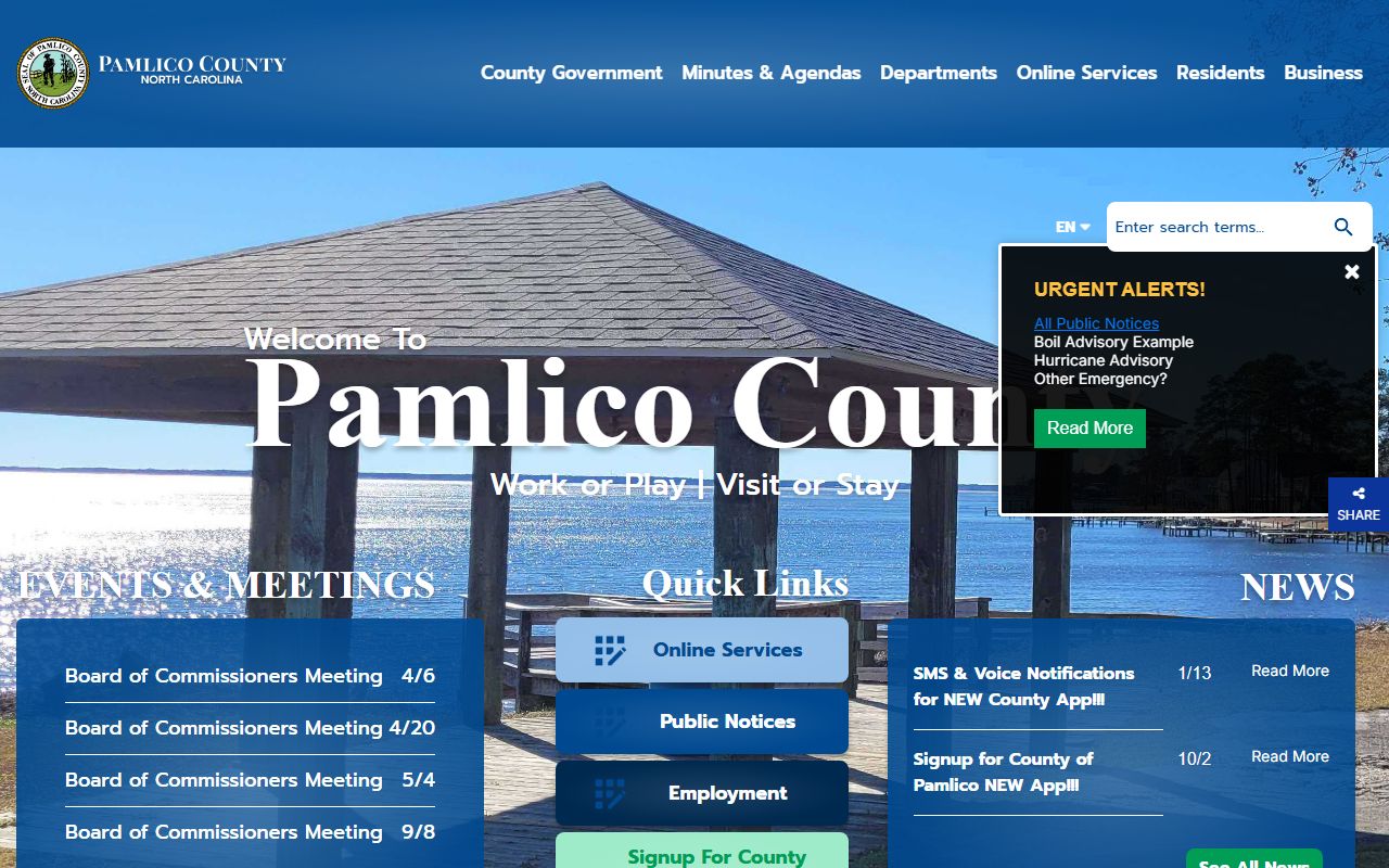Pamlico County government website with sex offender registry information