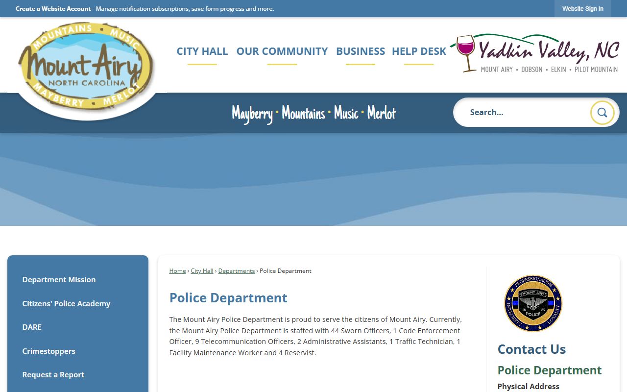 Mount Airy Police Department website for Surry County sex offender monitoring