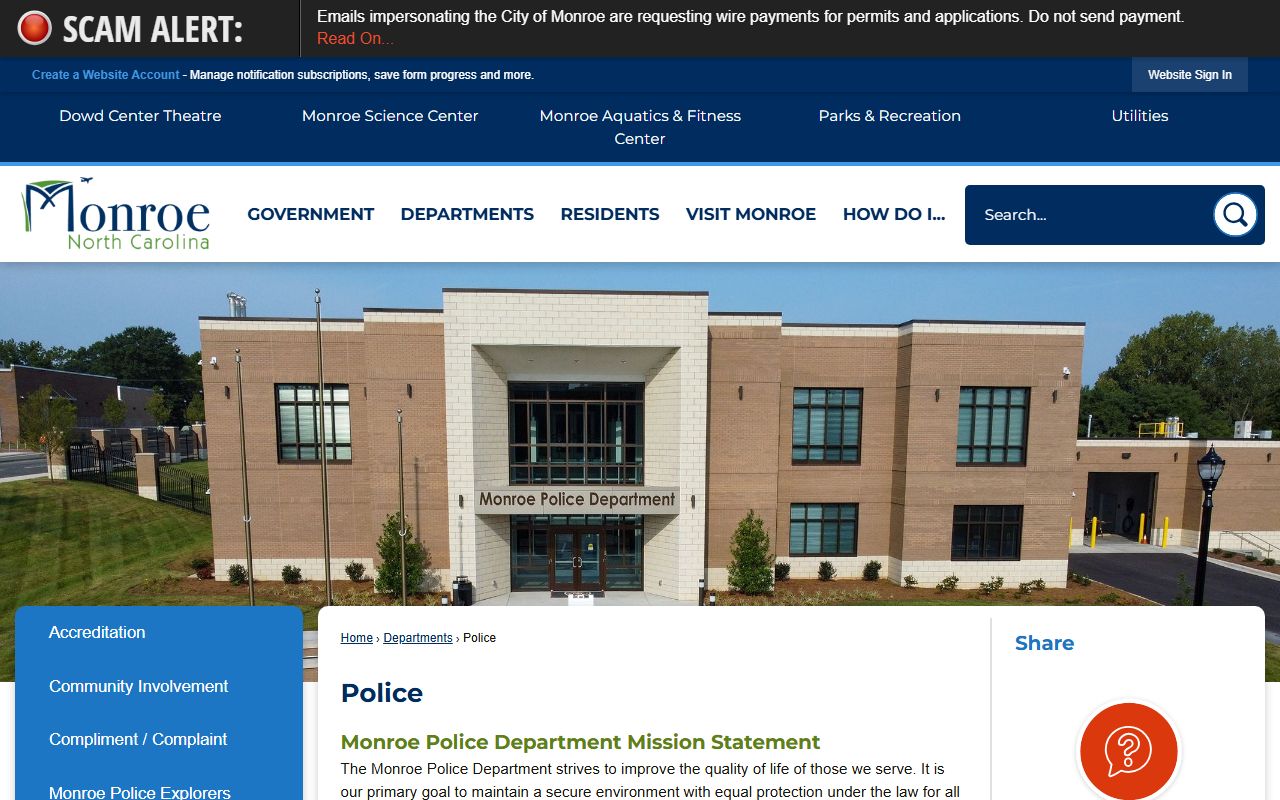 Monroe Police Department website assisting Union County sex offender monitoring