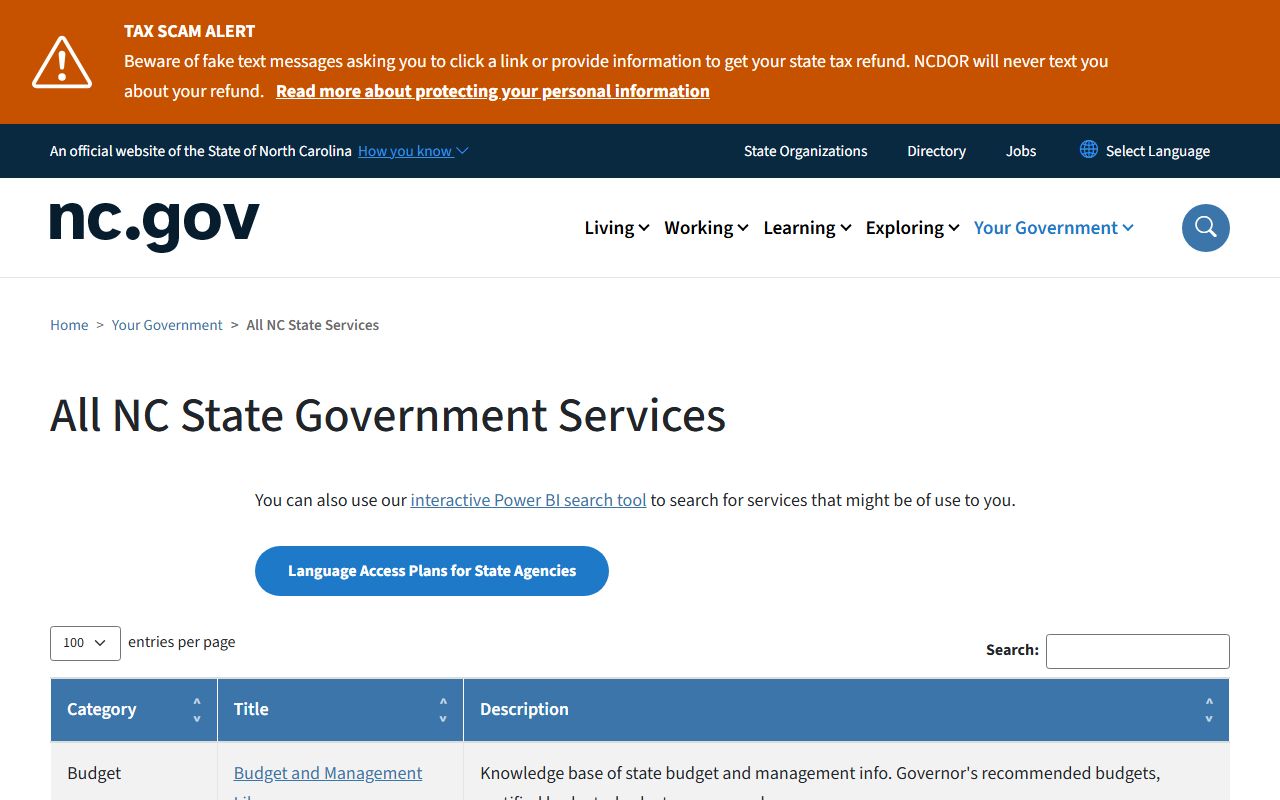 North Carolina government services portal for sex offender information
